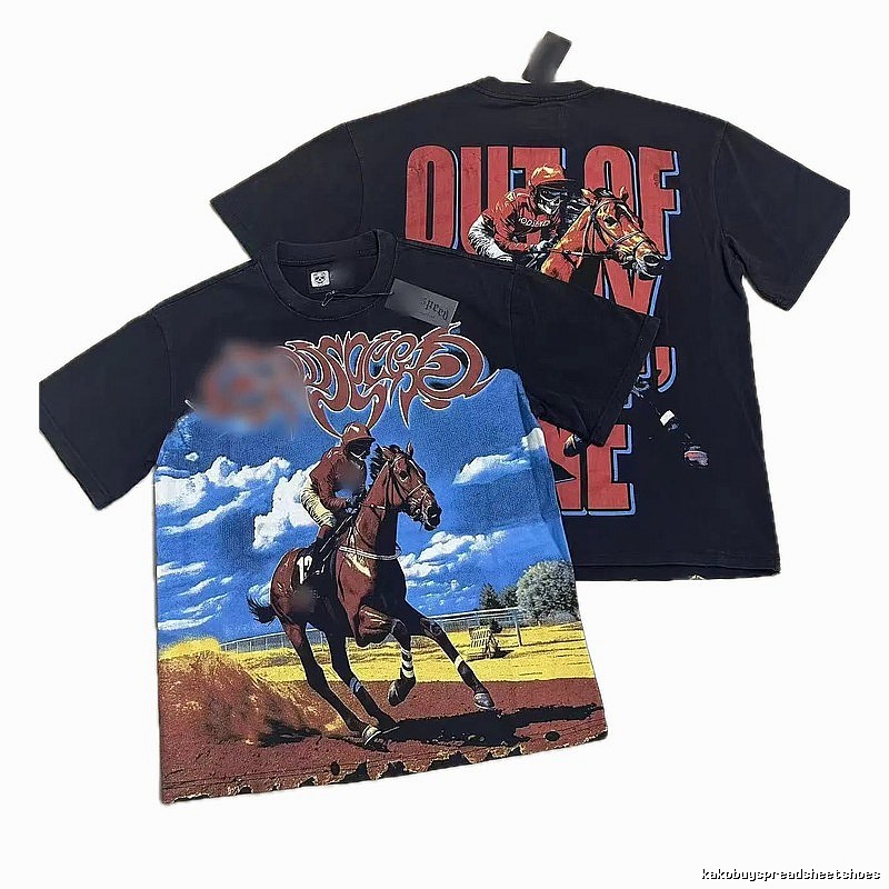 GOD Horse Racing Print Vintage Black T-Shirt