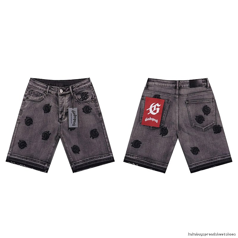 Godspeed Embroidered Street Style Ash Denim Shorts