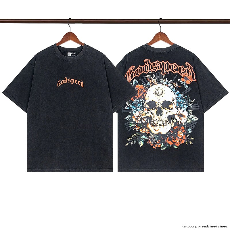 Godspeed Skull Floral Street Style Black T-Shirt