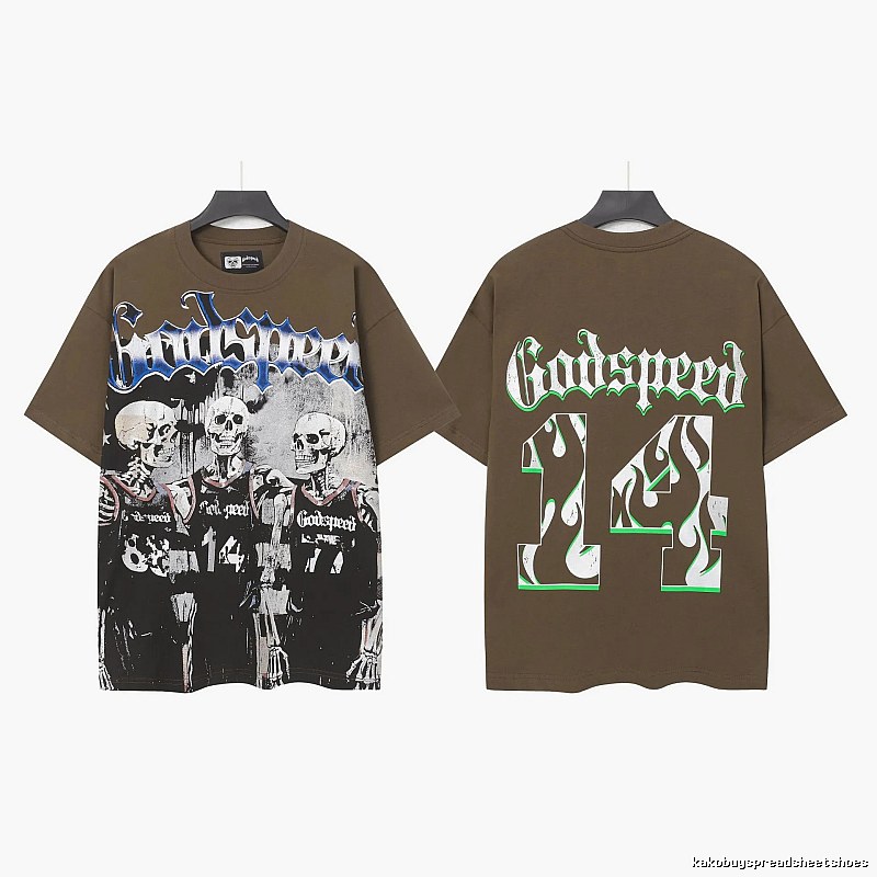 Godspeed Skull Print Street Style Brown T-Shirt
