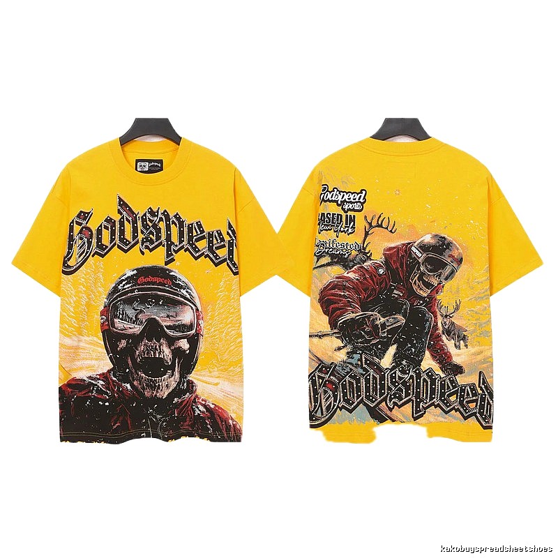 Godspeed Skull Skiing American Retro Yellow T-Shirt