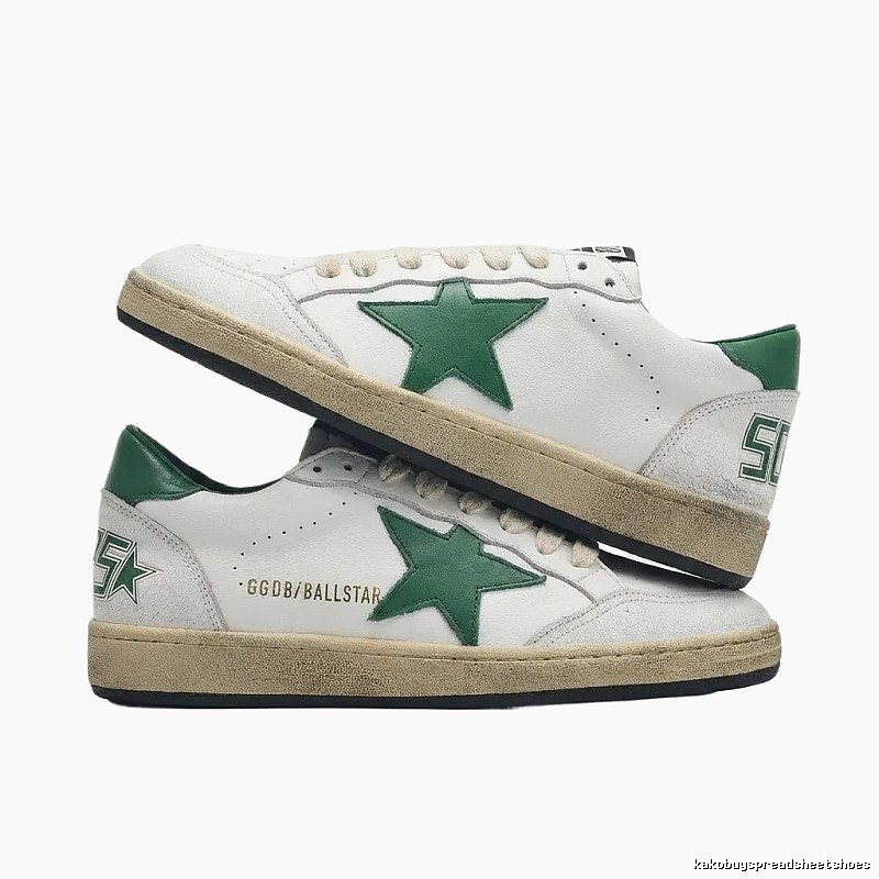 Golden Goose Dirty Star Green and White Retro Style