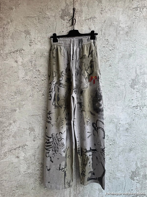 Grey Botanical Pattern Wide-Leg Pants