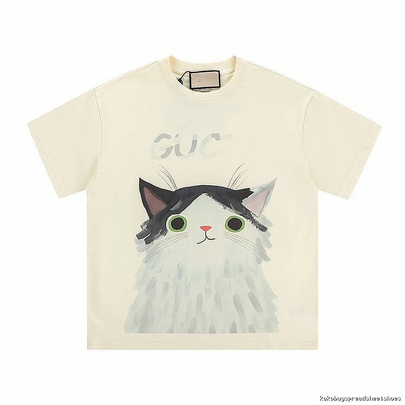 Gucci Cat Print Cartoon-style Off-white T-shirt