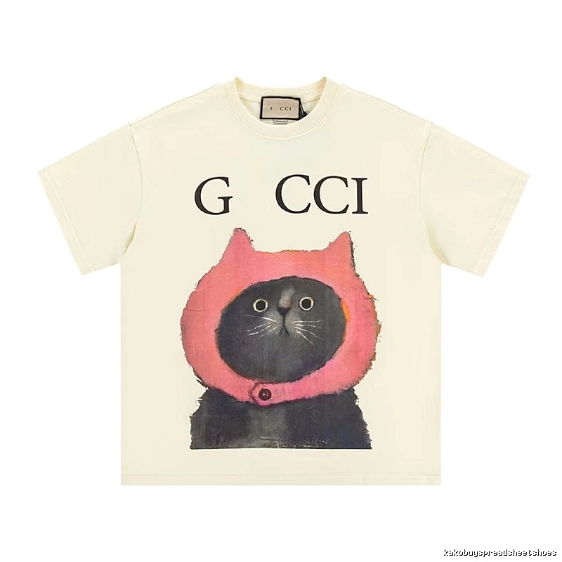 Gucci Cat Print Casual Off-white T-Shirt