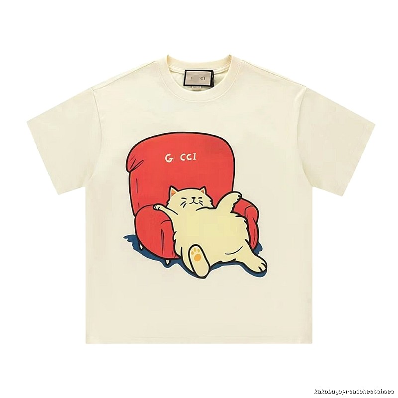 Gucci Cat Print Casual Off-White T-Shirt
