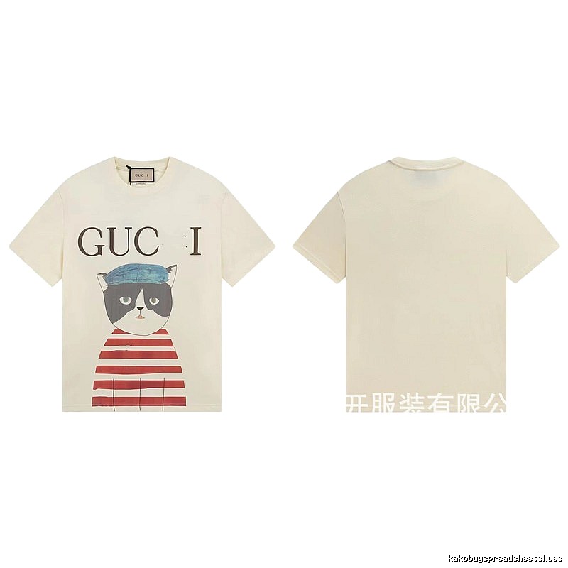 Gucci Cat Print Vintage Style Off-White T-Shirt