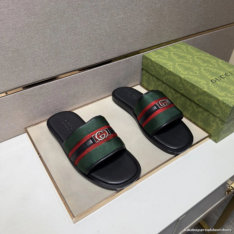 Gucci Classic Double G Retro Green and Black Casual Slide Sandals