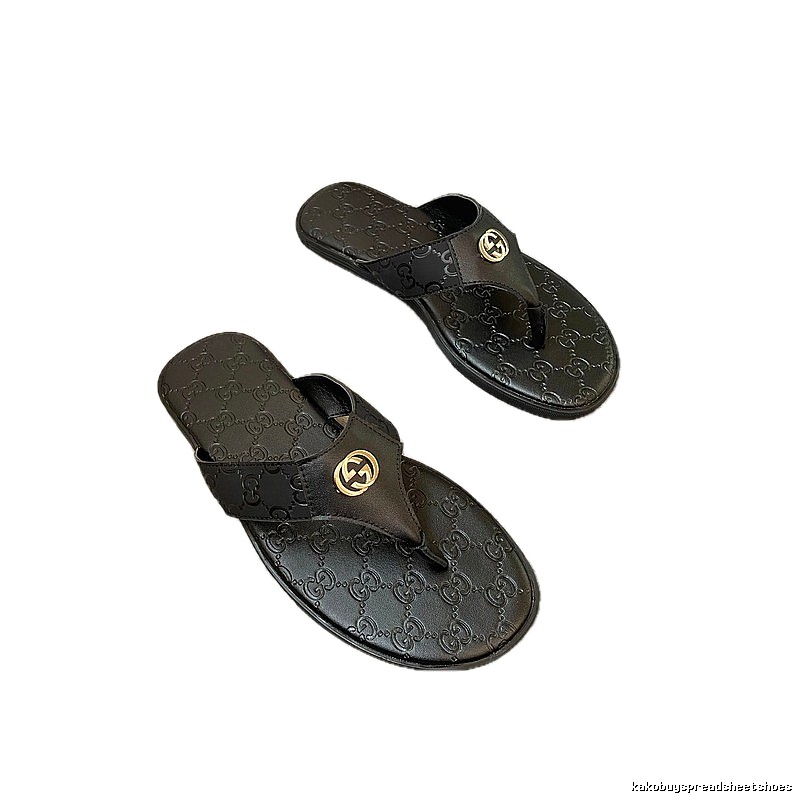 Gucci Double-G Embossed Light Luxury Style Black Flip-Flops