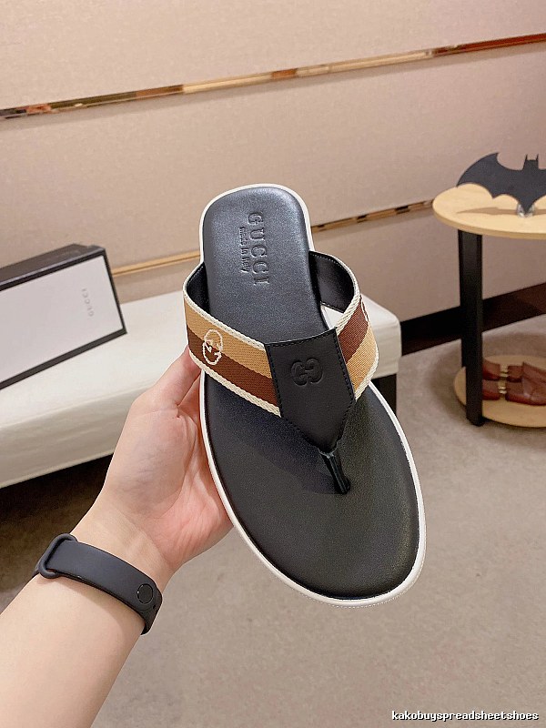 Gucci Double G Series Casual Style Black and Brown Flip-Flops