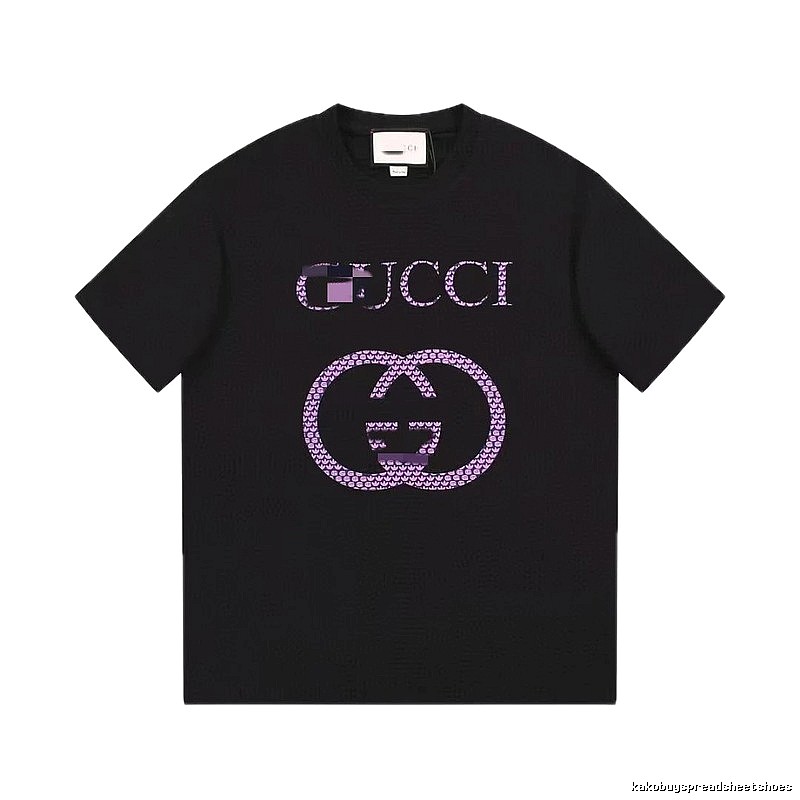 Gucci Double G Trendy Style Black and Purple Short Sleeve T-Shirt