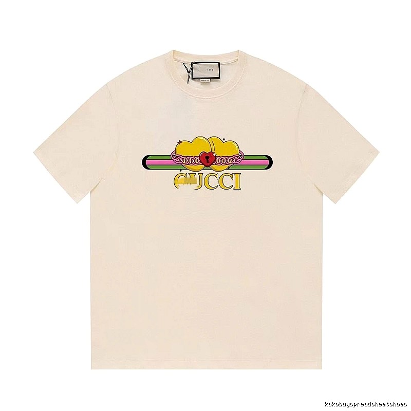 Gucci Double Heart Print Casual Style Off-White T-Shirt