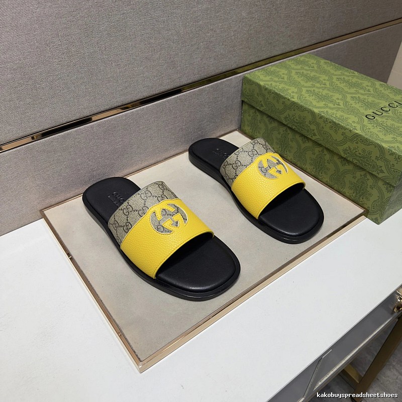 Gucci GG Monogram Vintage Style Yellow Colorblock Slide Sandals