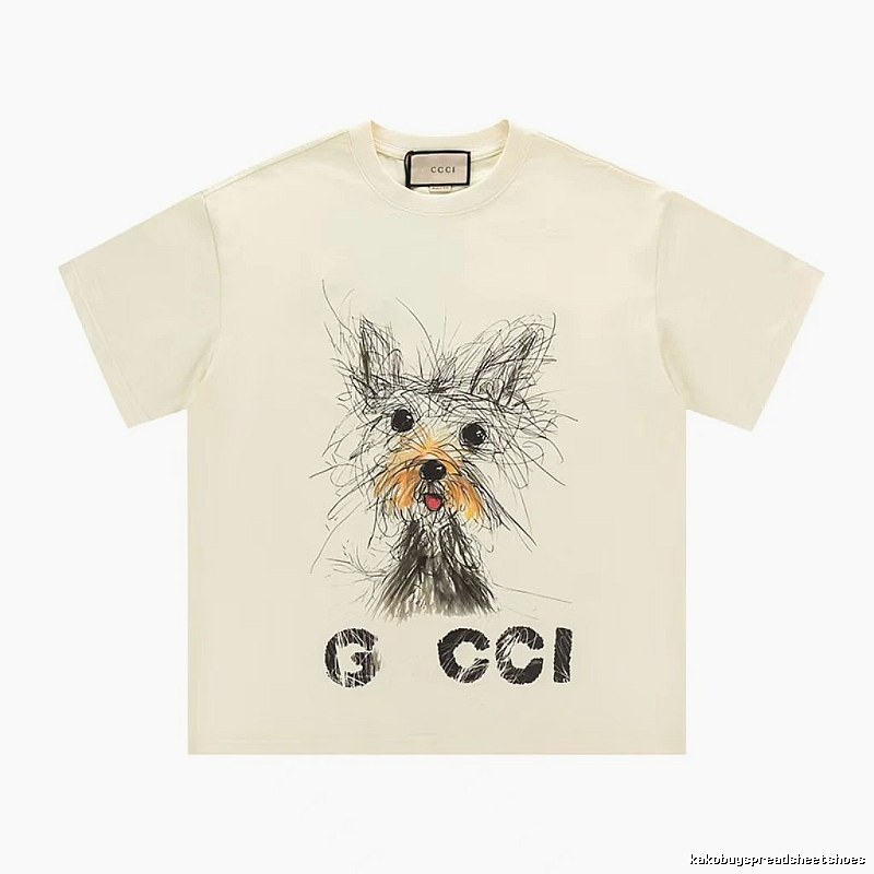 Gucci Puppy Graffiti Casual Style Off-white T-Shirt