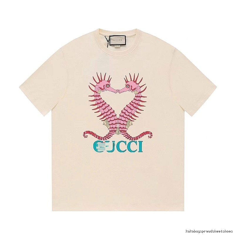 Gucci Seahorse Print Trendy Off-white Short Sleeve T-shirt