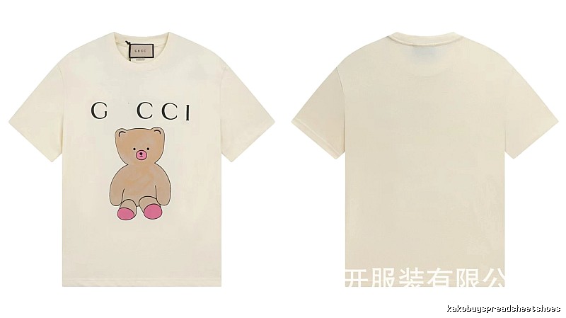 Gucci Teddy Bear Print Casual Style Off-White T-Shirt