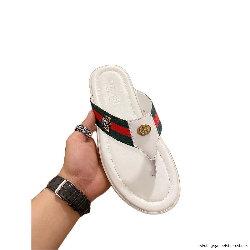 Gucci Tiger Head Webbing Casual White Flip-Flops