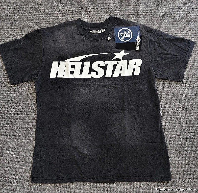 Hellstar Classic Logo Street Style Distressed Black T-Shirt