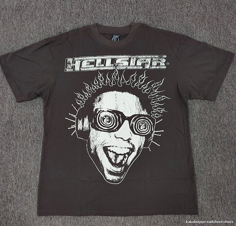 Hellstar Flame Portrait Street Style Charcoal Gray T-shirt