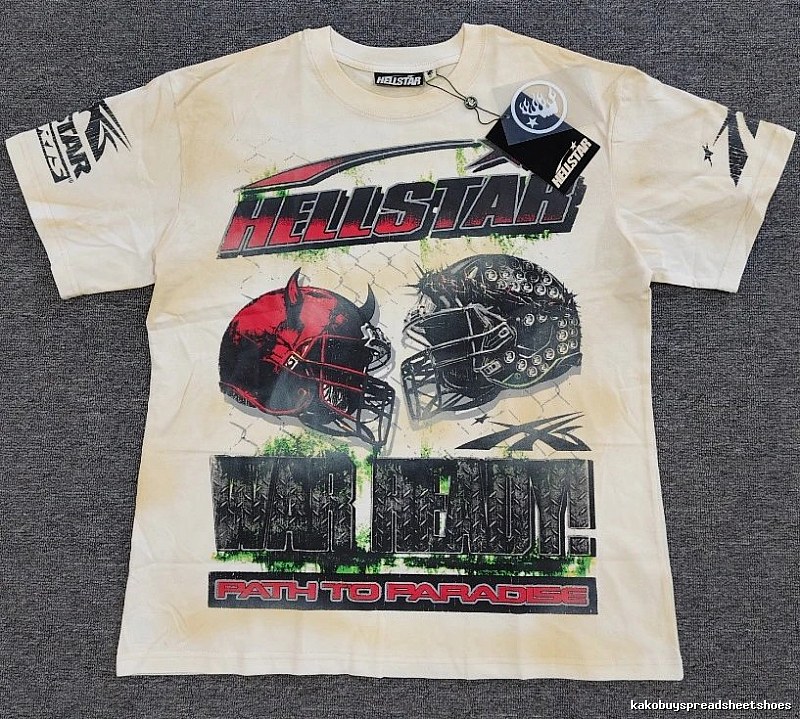 Hellstar Helmet Print Street Style Off-white T-shirt