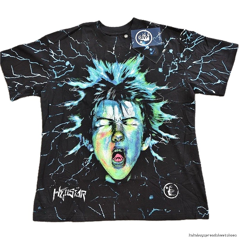 Hellstar Lightning Portrait Street Style Black & Blue T-Shirt