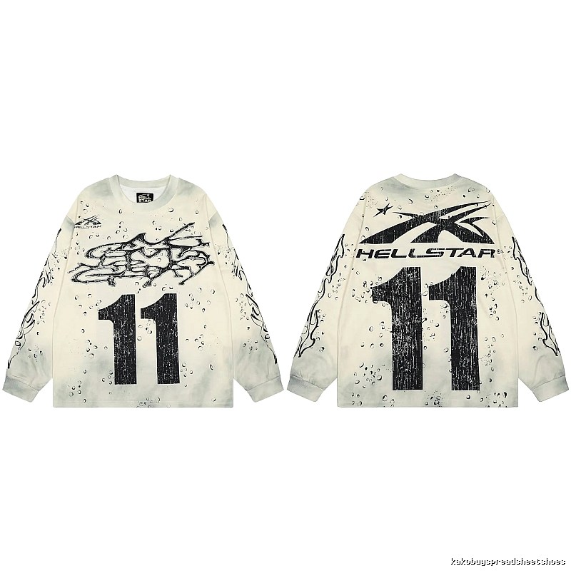 Hellstar No.11 Distressed Street Style Off-white Long Sleeve T-shirt