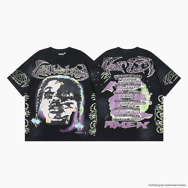 Hellstar Portrait Graffiti Street Style Black T-shirt