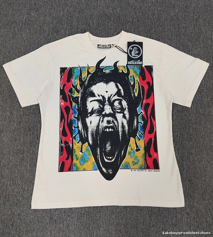 Hellstar Portrait Print Street Style Off-white T-shirt