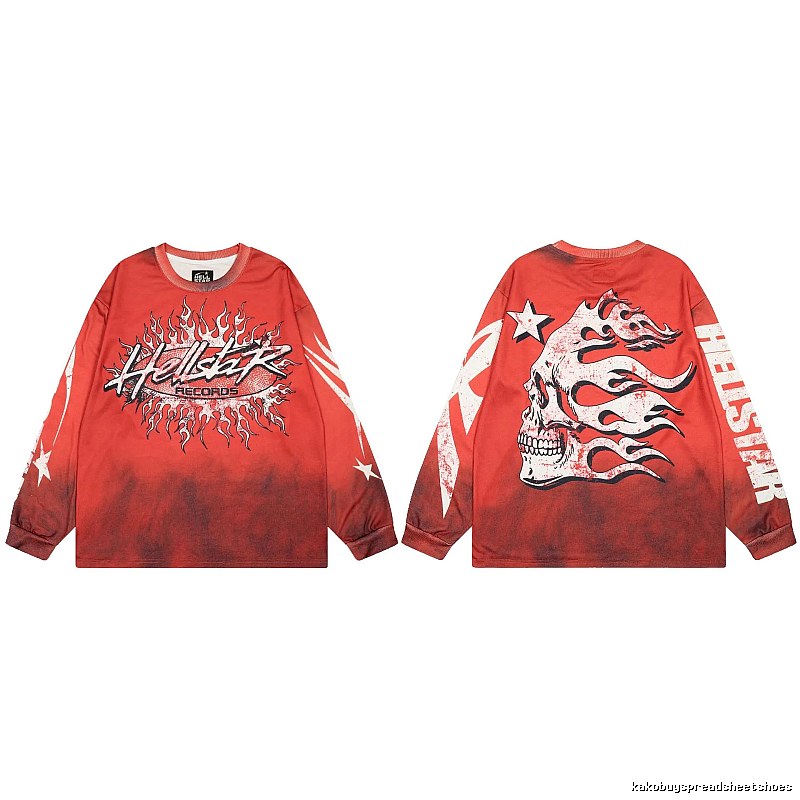Hellstar Skull Flame Street Style Red Long Sleeve T-shirt