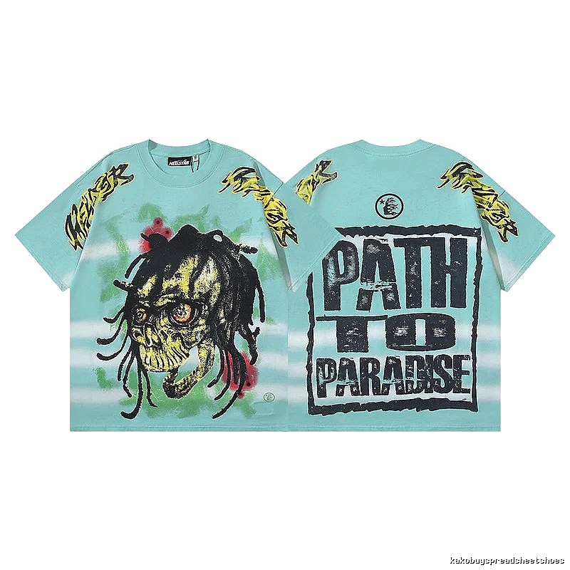 Hellstar Skull Print Street Style Light Blue T-shirt