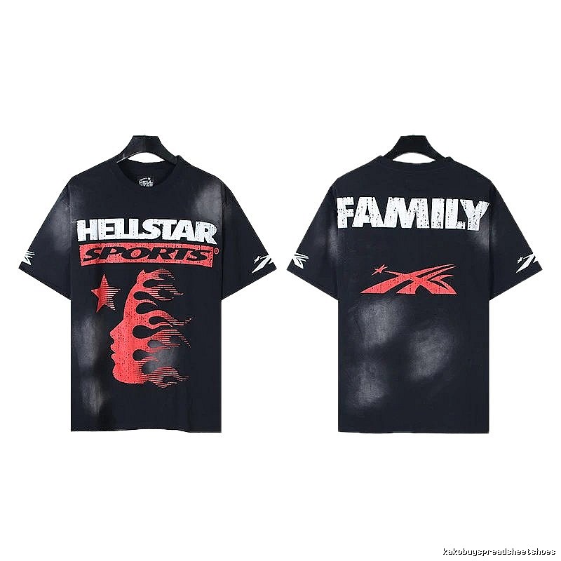 Hellstar Sports Distressed Street Style Black and Red Short-Sleeve T-Shirt