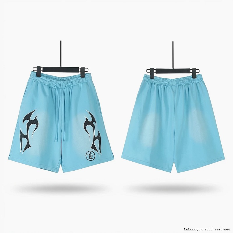 Hellstar trendy brand printed light blue shorts