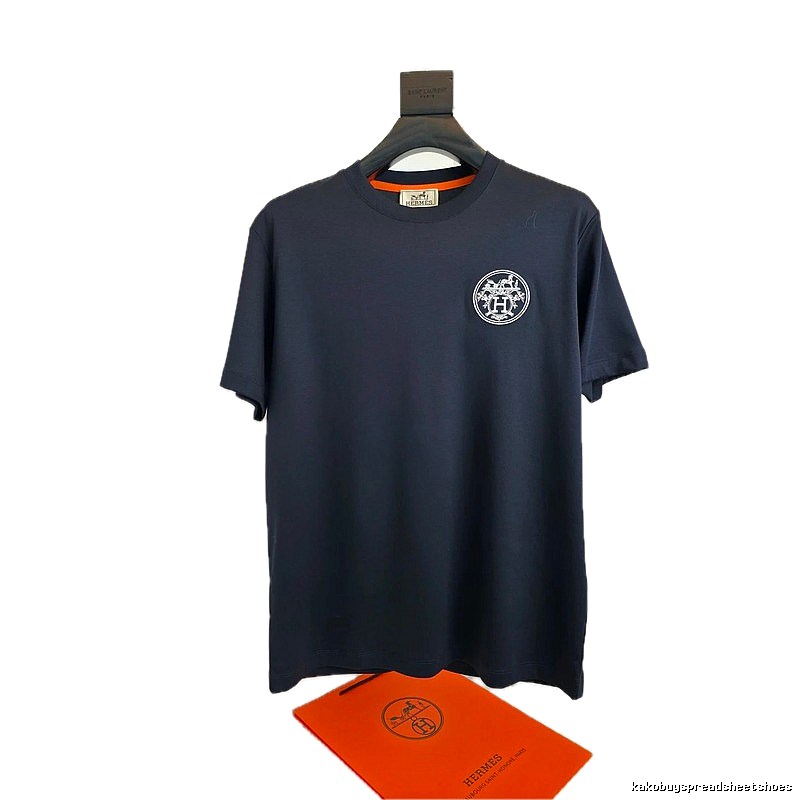 Hermès classic simple style navy blue T-shirt