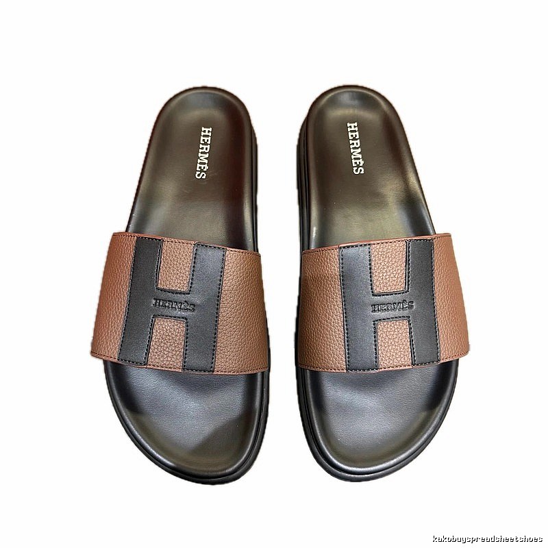 Hermès H Collection Minimalist Black & Brown Color-block Slide Sandals