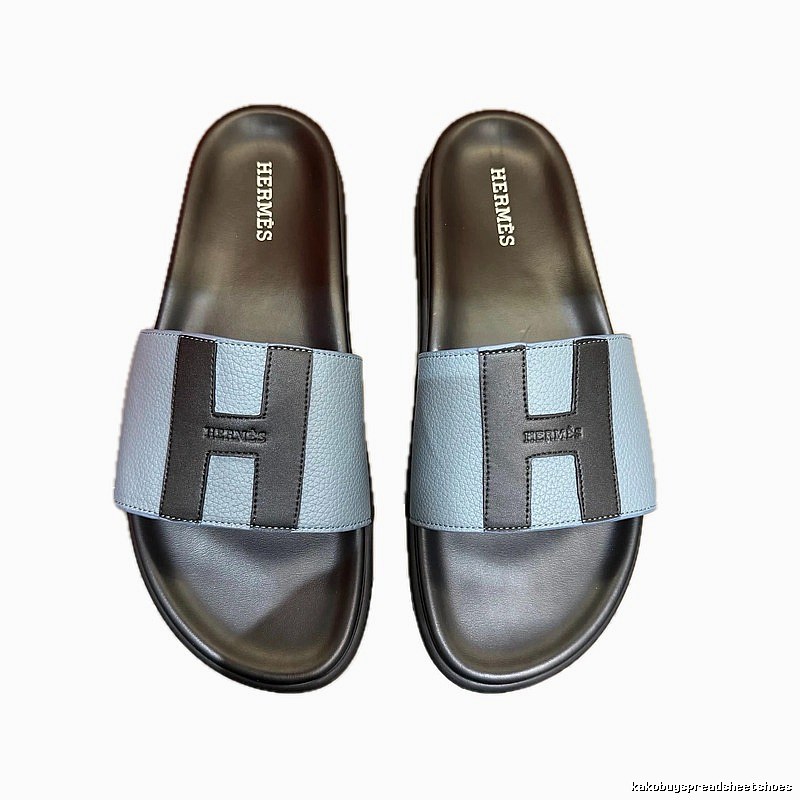 Hermès H Collection Minimalist Style Dusty Blue Slides