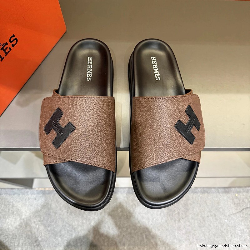 Hermès H-Logo Minimalist Brown Slide Sandals