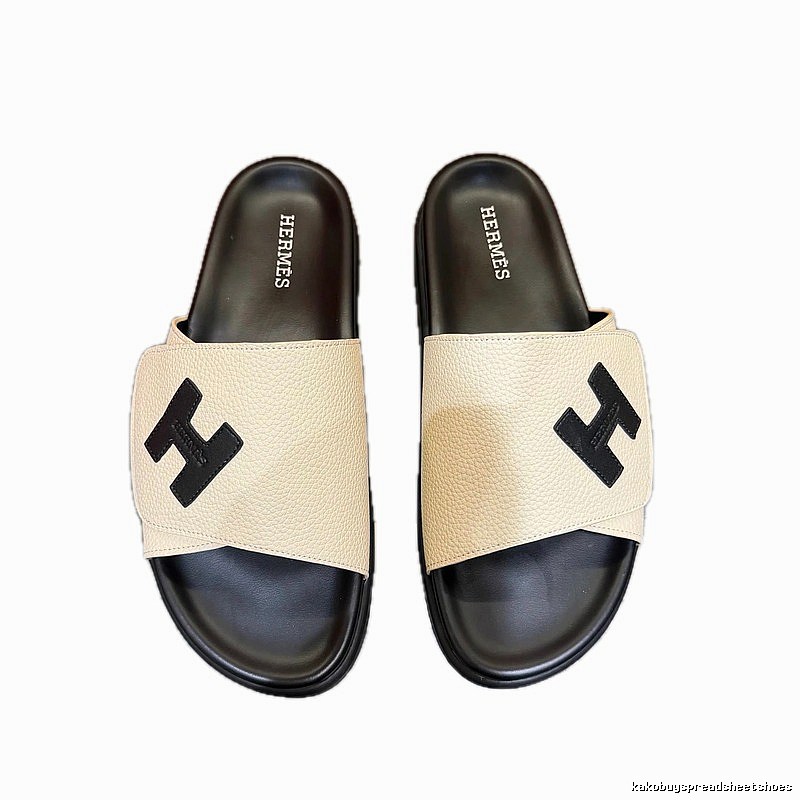 Hermès H Series Minimalist Style Beige and Black Slide Slippers