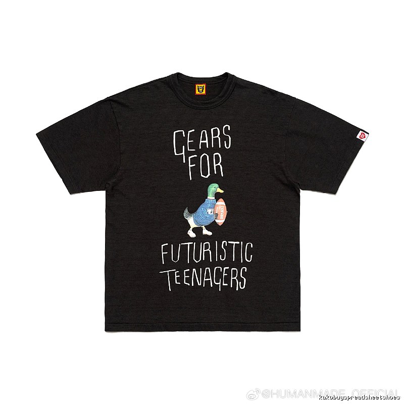 HUMAN MADE Green Duck Print Vintage Style Black T-Shirt