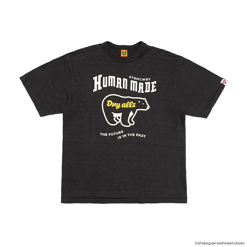 HUMAN MADE Polar Bear Print Vintage Style Charcoal Black T-Shirt