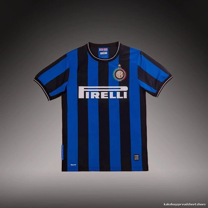 Inter Milan Monogram Brehme #3 soccer jersey Blue Black Striped for Layered Styling