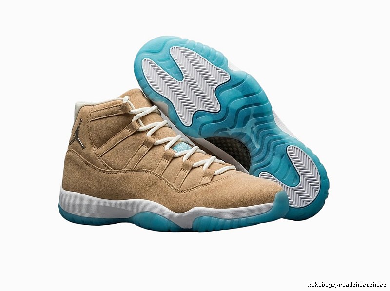 Jordan 11 High Top Light Brown with Blue Bottom
