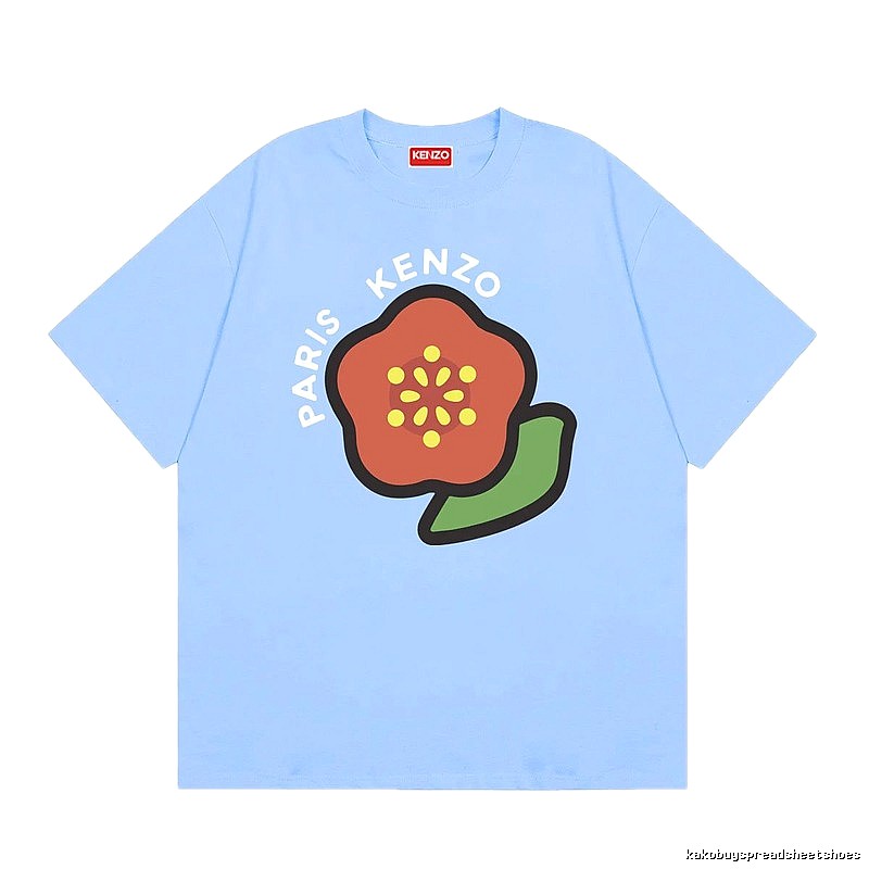 KENZO Floral Print Casual Style Light Blue T-Shirt