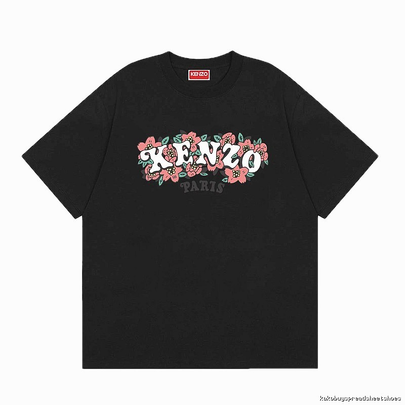 KENZO Floral Print Casual Trendy Black Short Sleeve T-shirt