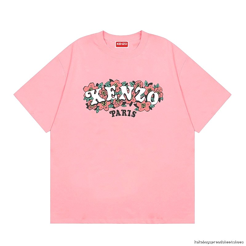 KENZO Trendy Pink Floral Print Short Sleeve T-shirt