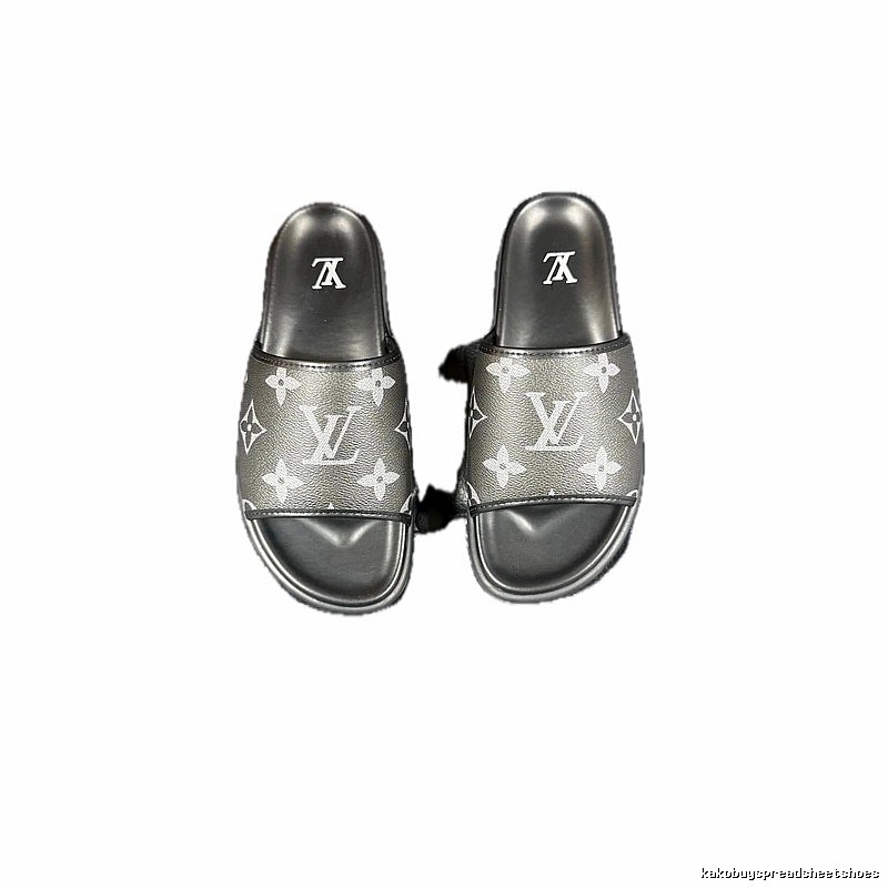 Louis Vuitton Classic Monogram Light Luxury Black and Grey Slide Sandals