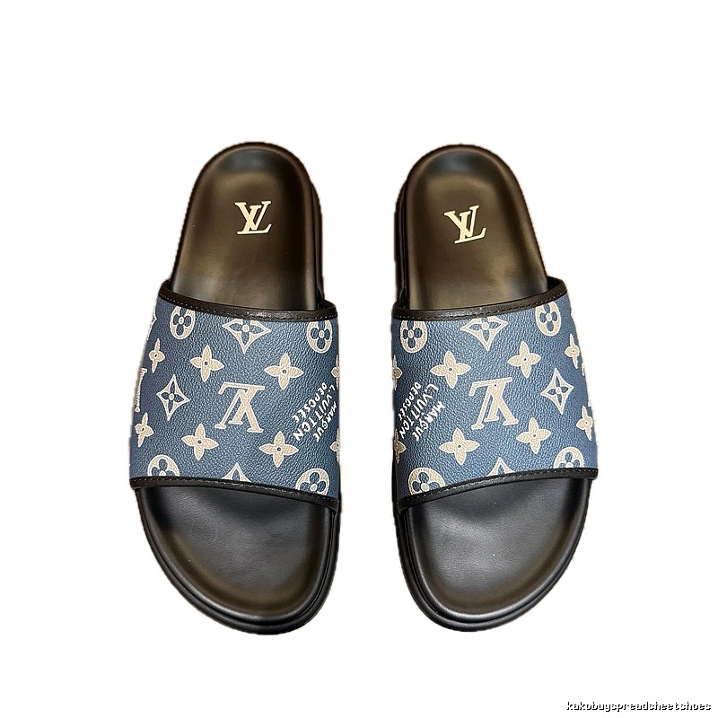 Louis Vuitton Classic Monogram Light Luxury Style Blue Slides