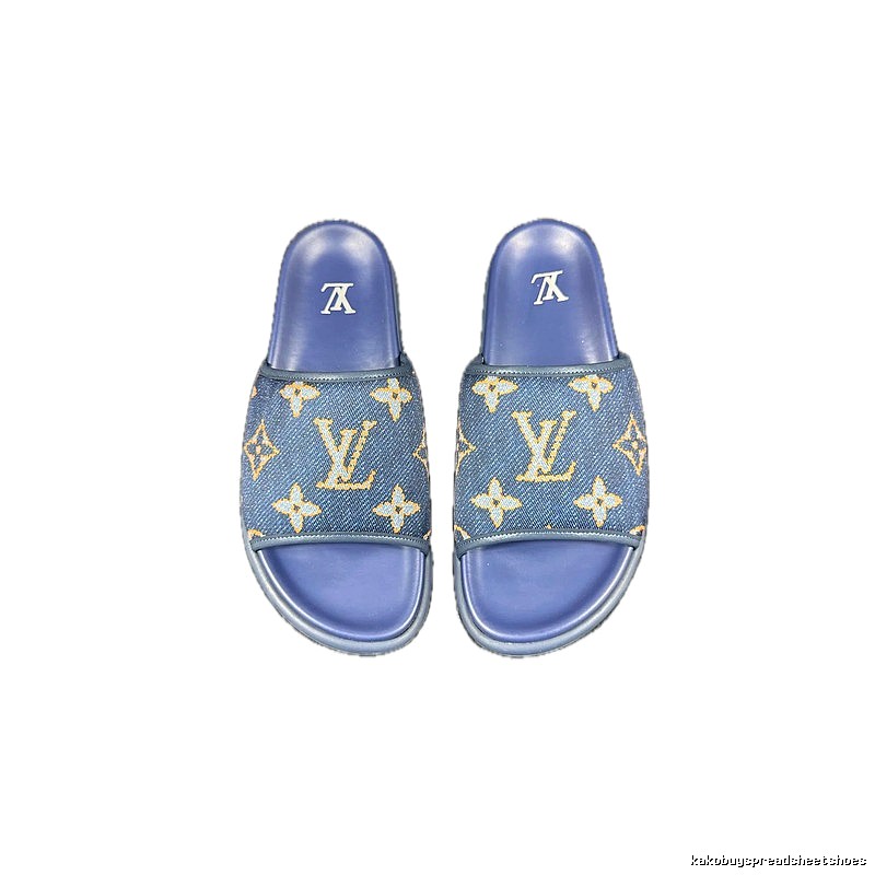 Louis Vuitton Classic Monogram Vintage Style Blue Slide Sandals