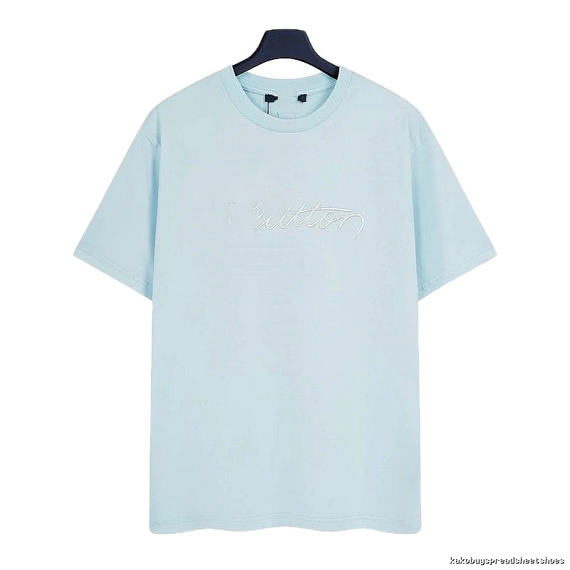 Louis Vuitton Embroidered Minimalist Style Light Blue Short-sleeve T-shirt