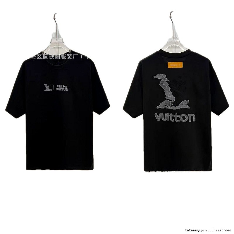 Louis Vuitton Embroidered Street Fashion Style Black Short-sleeve T-shirt