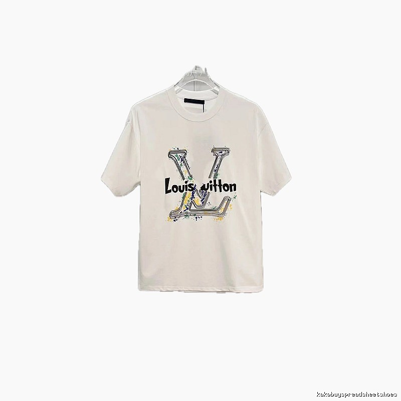 Louis Vuitton Ink-Splashing Trendy & Cool Style White Short-Sleeve T-Shirt